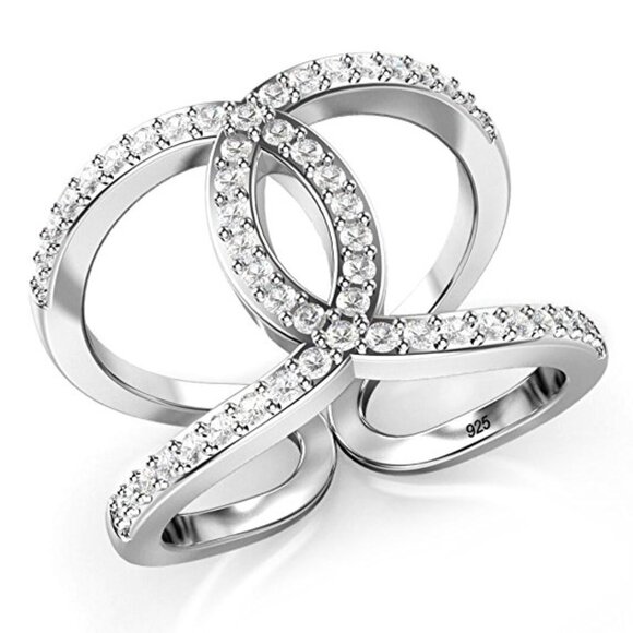 Office Style Simple Hollow Design Round CZ Silver Ring for Women, VIP375 - Picture 1 of 5